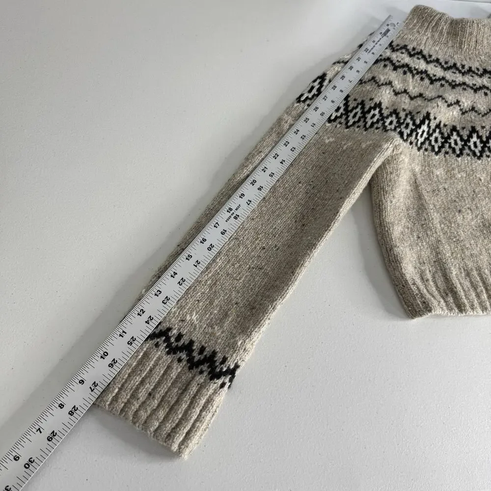 J.Crew Fair Isle Wide Mockneck Sweater Womens Small Beige Wool Blend Nordic Boho